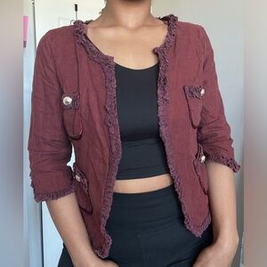 Urban Mango Maroon Ruffled Jacket
